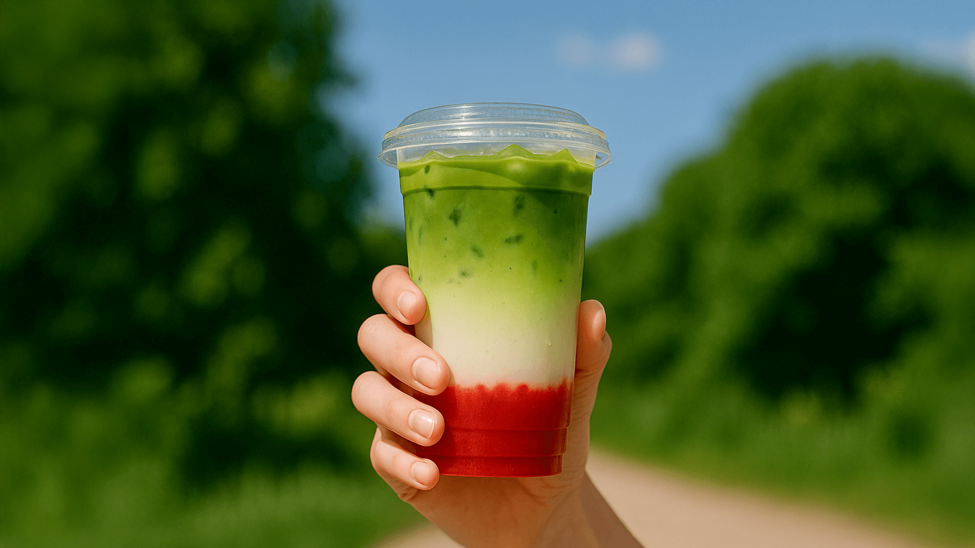 Iced Matcha Erdbeer Latte