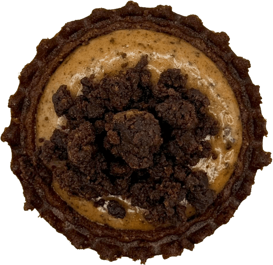 Cato Cheesetarte mit Brownie-Geschmack, getoppt mit Brownie-Stückchen von oben Fotografiert